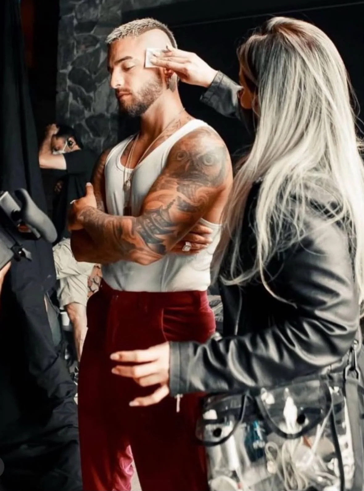 Backstage makeup touch-up before going on stage