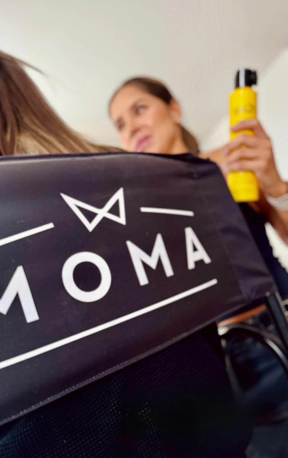MOMA backstage: the brand's makeup chair and hairspray during the getting-ready session